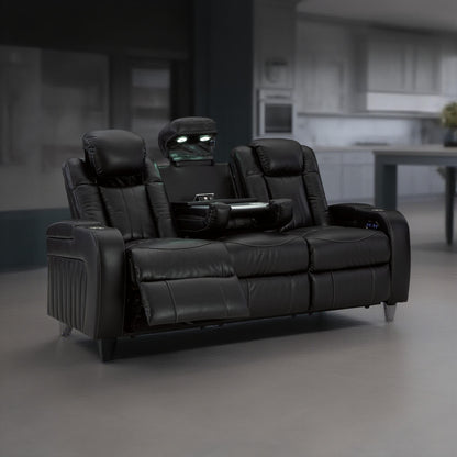 Canapé inclinable électrique Aven, LED, similicuir bleu nuit, 86 pouces