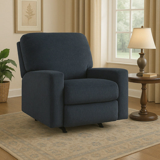 Fauteuil inclinable à bascule Avie avec mouvement doux, polyester bleu marine