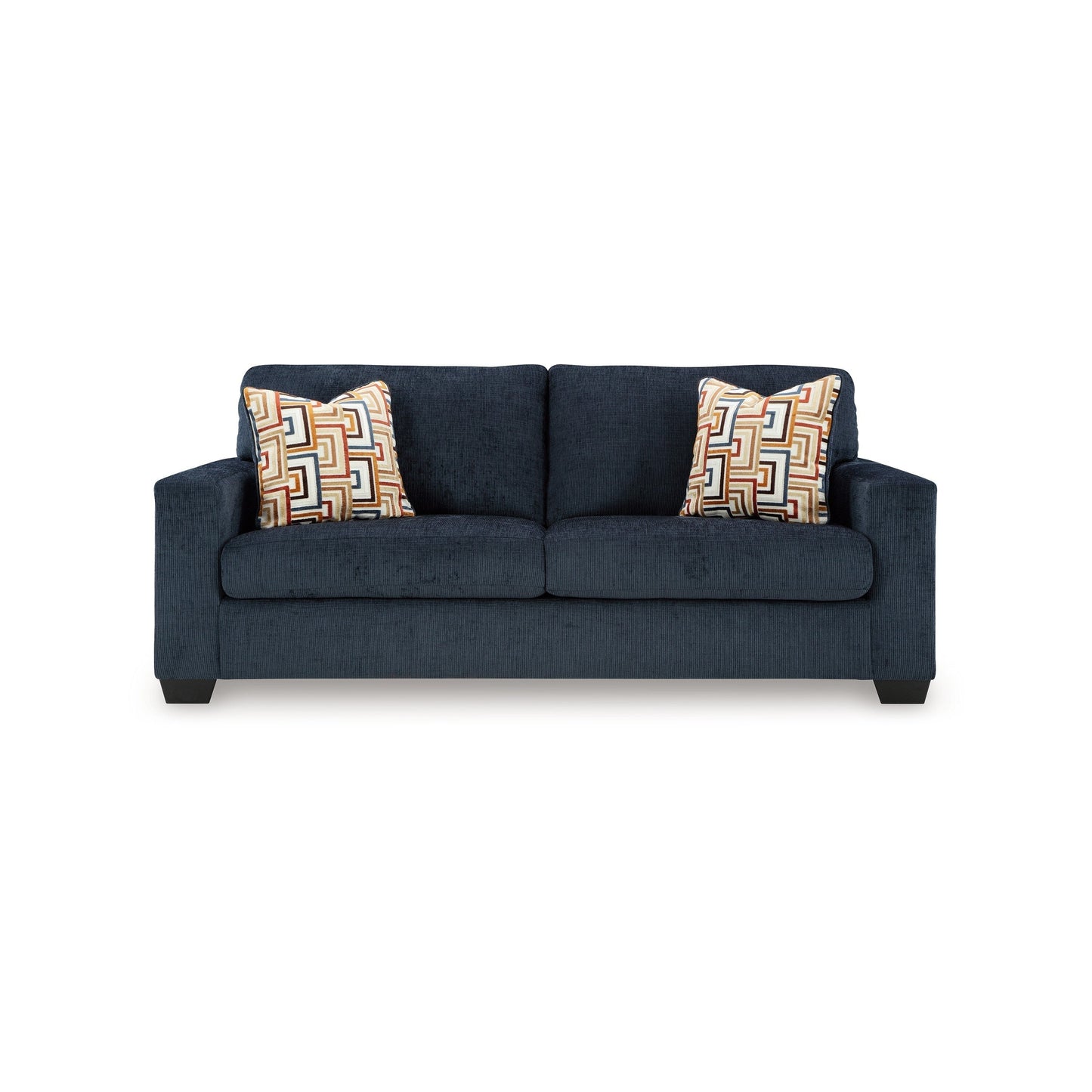 Canapé Avie, 2 coussins décoratifs, 85 pouces, noir, polyester bleu marine doux