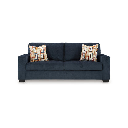 Canapé Avie, 2 coussins décoratifs, 85 pouces, noir, polyester bleu marine doux