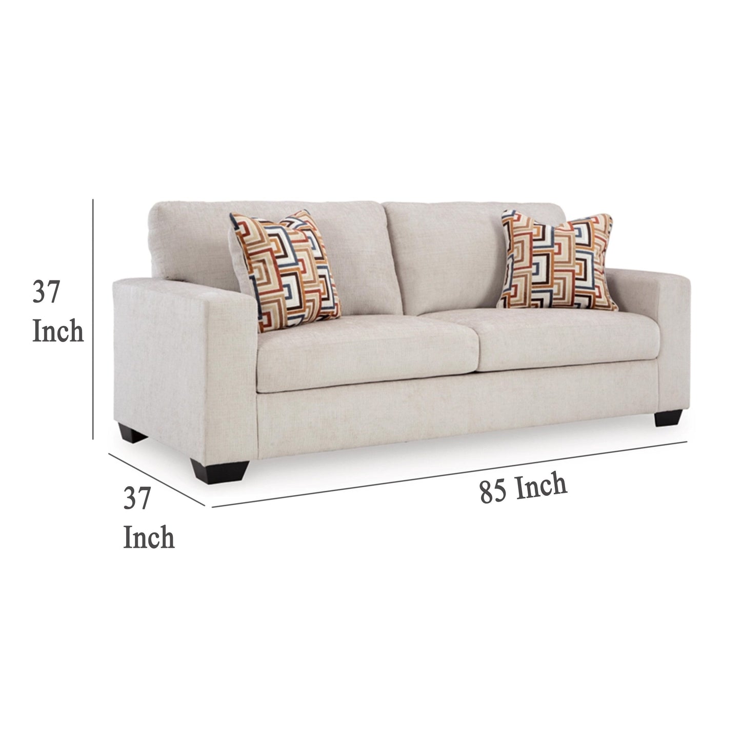 Canapé Avie, 2 coussins décoratifs, 85 pouces, polyester blanc ivoire doux