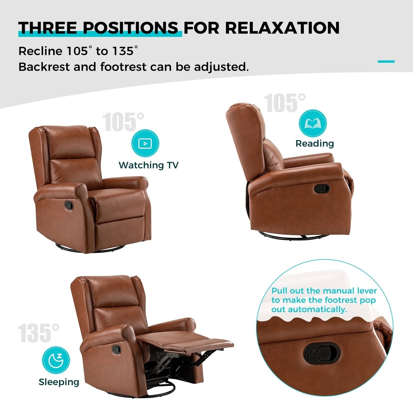 Chaise pivotante contemporaine pour chambre d'enfant Baksoho en similicuir avec base en métal par HULALA HOME