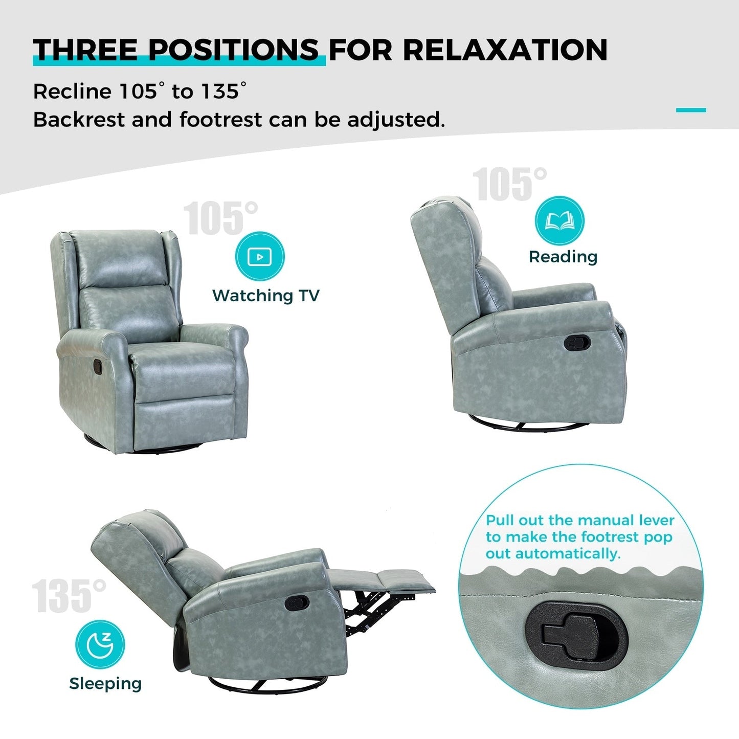 Chaise pivotante contemporaine pour chambre d'enfant Baksoho en similicuir avec base en métal par HULALA HOME