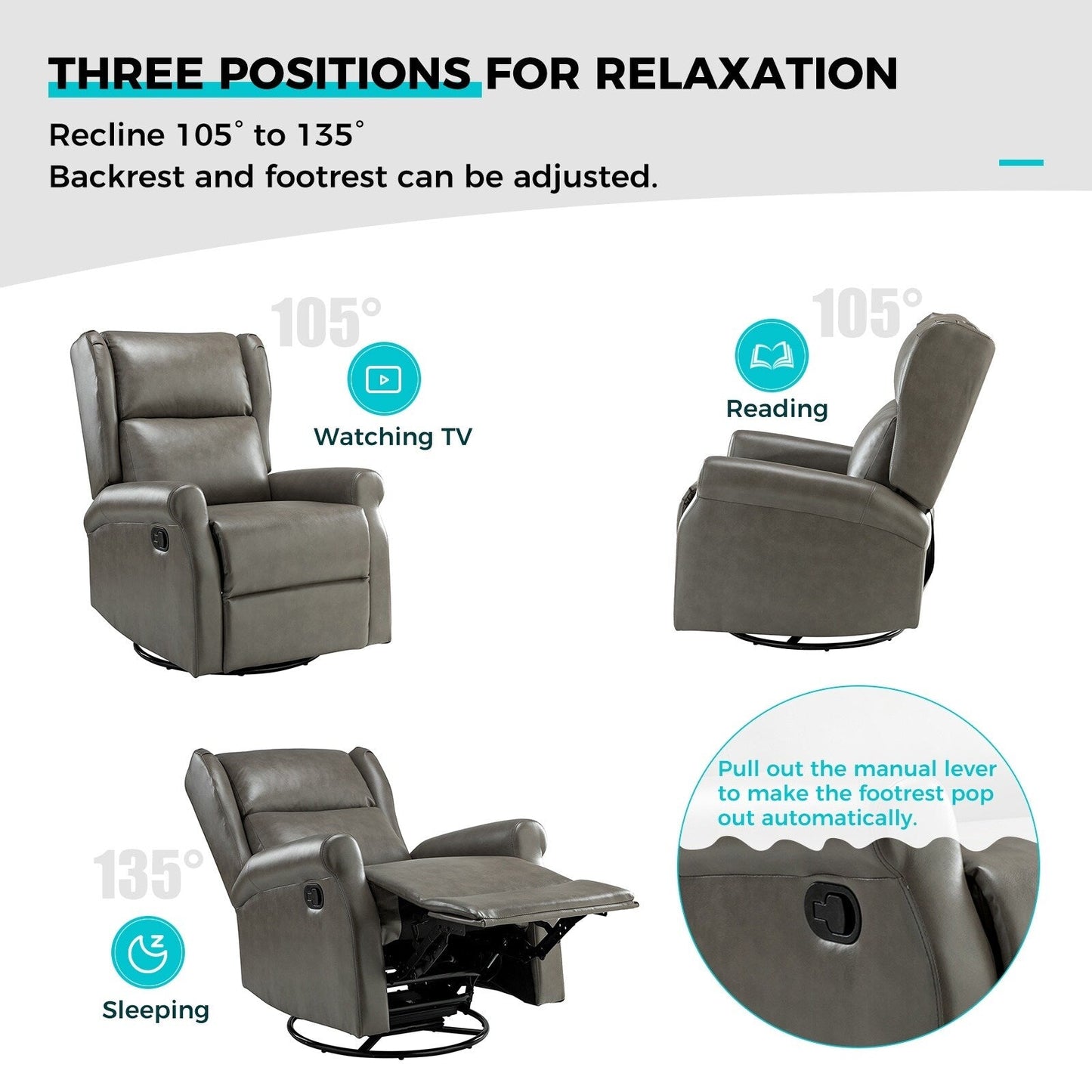 Chaise pivotante contemporaine pour chambre d'enfant Baksoho en similicuir avec base en métal par HULALA HOME