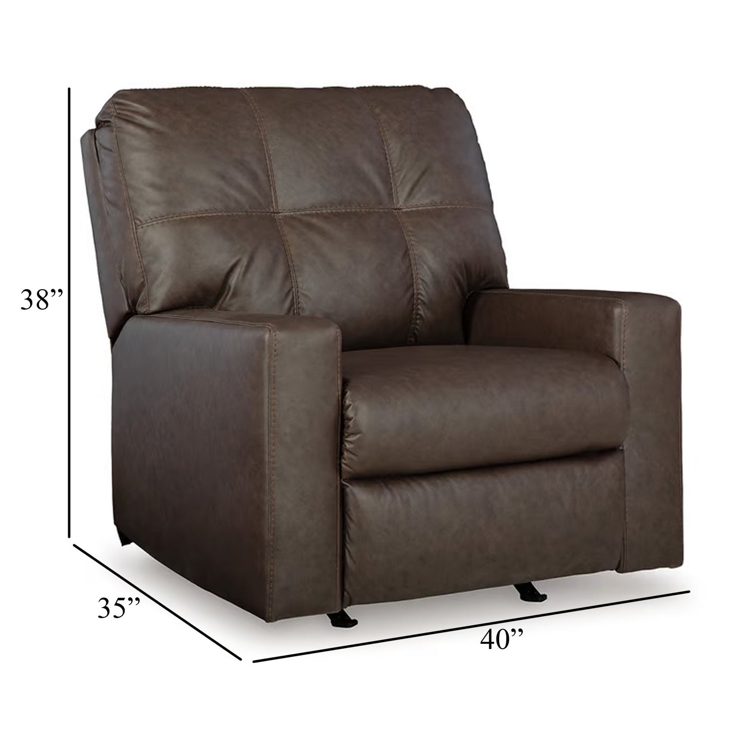 Fauteuil inclinable manuel Barl, 35 pouces, capitonné, similicuir marron foncé