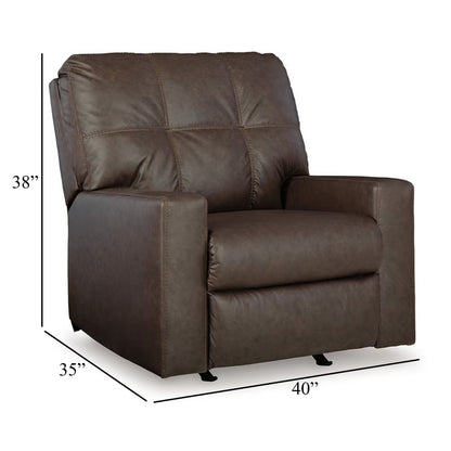Fauteuil inclinable manuel Barl, 35 pouces, capitonné, similicuir marron foncé