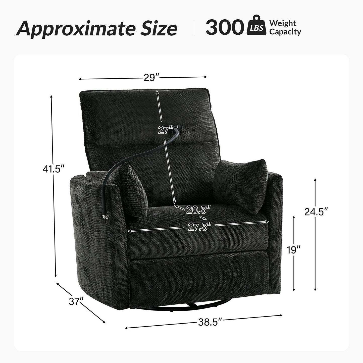 Fauteuil inclinable pivotant et électrique Barry Modern 38 pouces avec ports USB par HULALA HOME