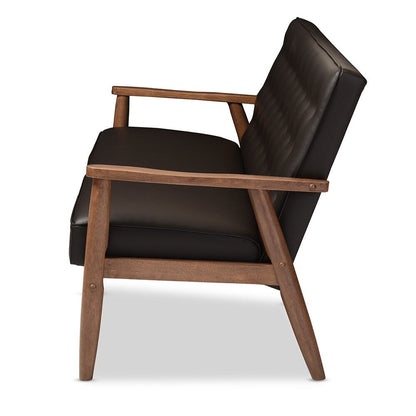 Canapé 3 places en bois rembourré en similicuir marron style rétro moderne du milieu du siècle de Baxton Studio Sorrento