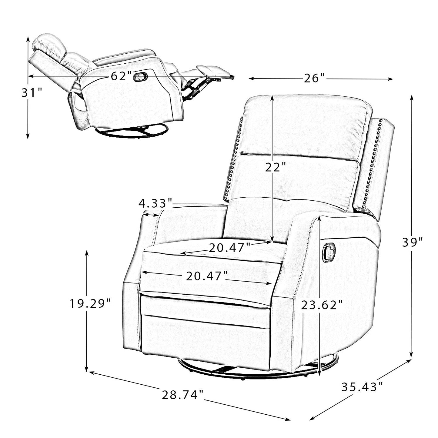 Ensemble de 2 fauteuils inclinables de salon Beatriz avec base en métal