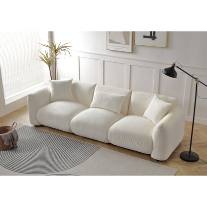 Canapé en tissu bouclé beige 102,36'' avec oreillers et coussin épais