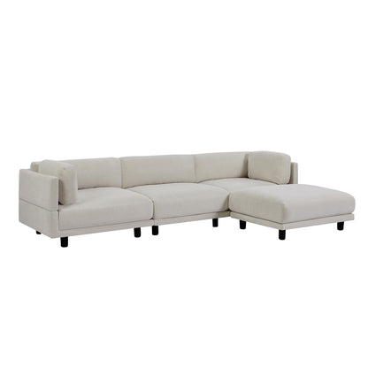 Canapé d'angle en polyester beige 102,4 pouces avec repose-pieds réversible, coussins épais et pieds en plastique