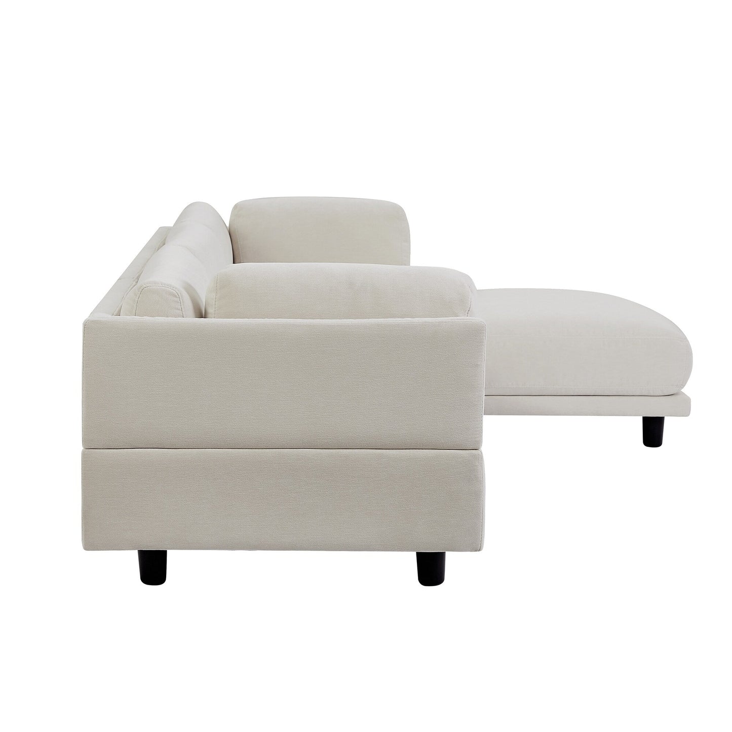 Canapé d'angle en polyester beige 102,4 pouces avec repose-pieds réversible, coussins épais et pieds en plastique