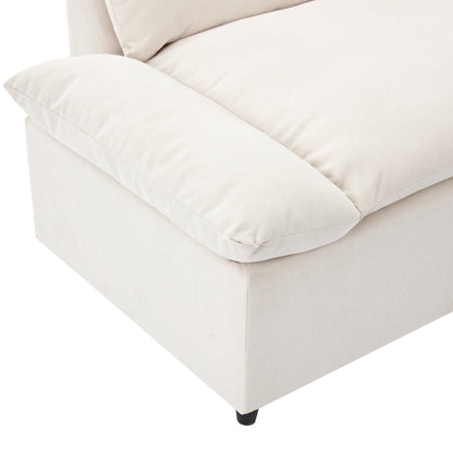 Canapé 3 places beige 119,5" en polyester avec 2 rangements et pieds en bois d'hévéa pour le salon