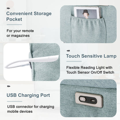 Fauteuil inclinable pivotant beige à 270° avec ports USB, lampe tactile, poche de rangement latérale et base basculante