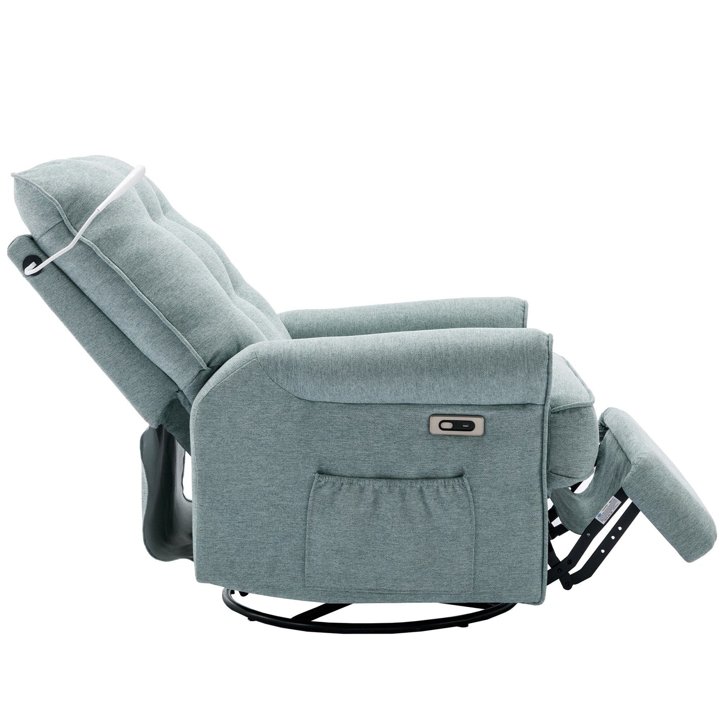 Fauteuil inclinable pivotant à 270° beige avec ports de chargement USB, lampe tactile, base à bascule et poche de rangement latérale