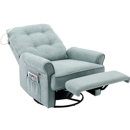 Fauteuil inclinable pivotant à 270° beige avec ports USB, base basculante, poche latérale et lampe tactile pour un usage domestique