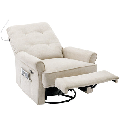 Fauteuil inclinable pivotant à 270° beige avec ports USB, base basculante, poche latérale et lampe tactile pour un usage domestique