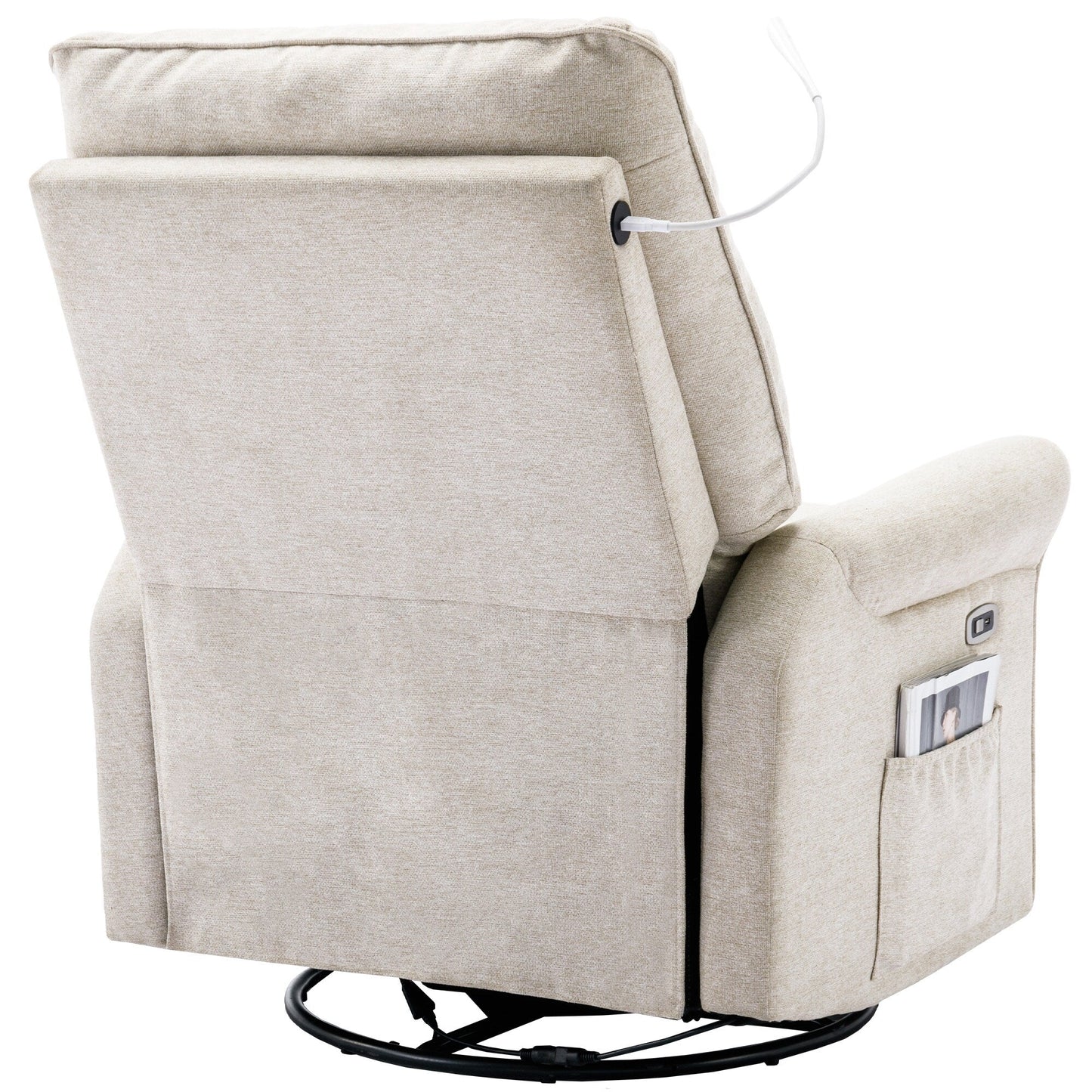 Fauteuil inclinable pivotant à 270° beige avec ports USB, base basculante, poche latérale et lampe tactile pour un usage domestique