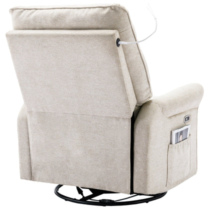 Fauteuil inclinable pivotant à 270° beige avec ports USB, base basculante, poche latérale et lampe tactile pour salon ou chambre