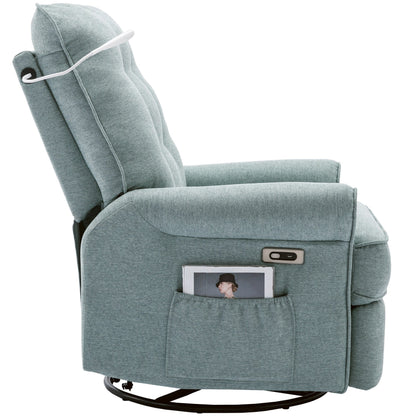 Fauteuil inclinable pivotant à 270° beige avec ports USB, base basculante, poche latérale et lampe tactile pour salon ou chambre