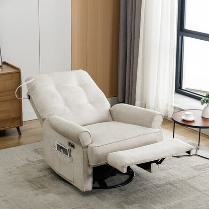 Fauteuil inclinable pivotant à 270° beige avec ports USB, base à bascule, poche latérale et lampe tactile pour un usage domestique