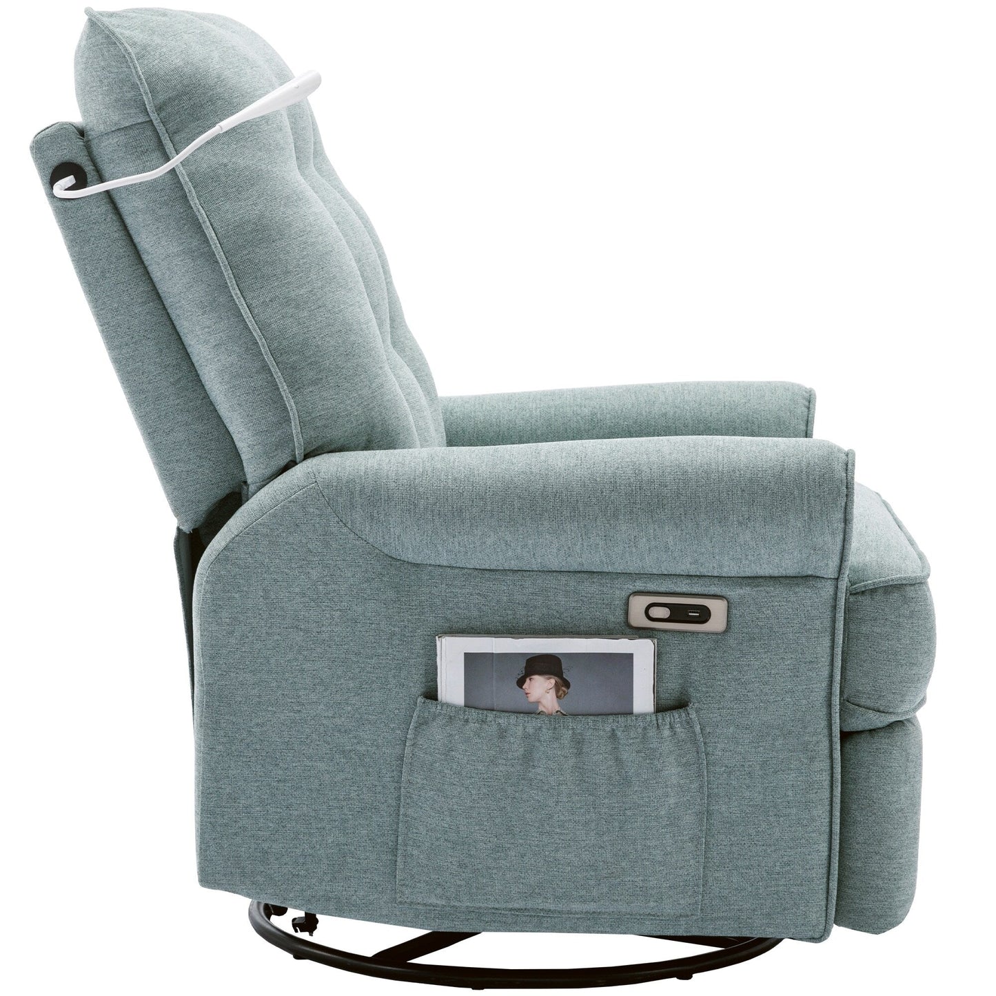 Fauteuil inclinable pivotant à 270° beige avec ports USB, base à bascule, poche latérale et lampe tactile pour un usage domestique