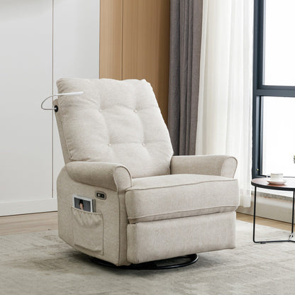 Fauteuil inclinable pivotant à 270° beige avec ports USB, base à bascule, poche latérale et lampe tactile pour un usage domestique