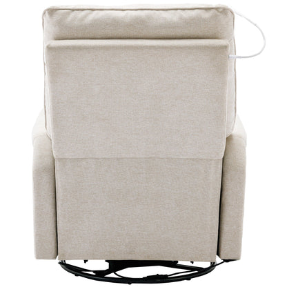 Fauteuil inclinable pivotant à 270° beige avec ports USB, base à bascule, poche latérale et lampe tactile pour un usage domestique