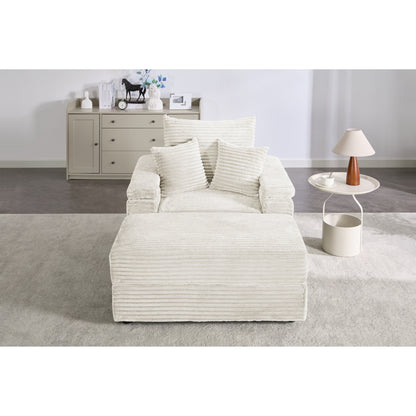 Canapé simple profond en velours côtelé beige 42,52 po avec pouf amovible, accoudoir avec rangement et 2 coussins décoratifs