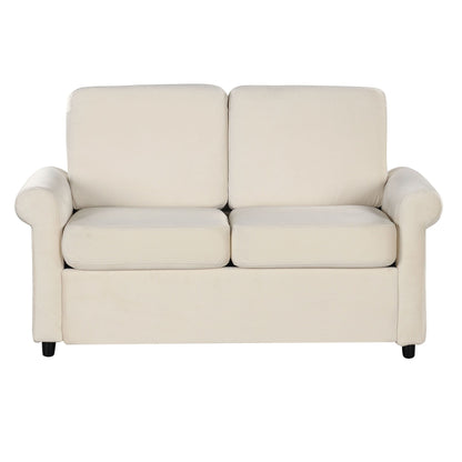 Canapé-lit gigogne 2 en 1 en velours beige 57,4 po avec surmatelas double de qualité supérieure et deux ports USB