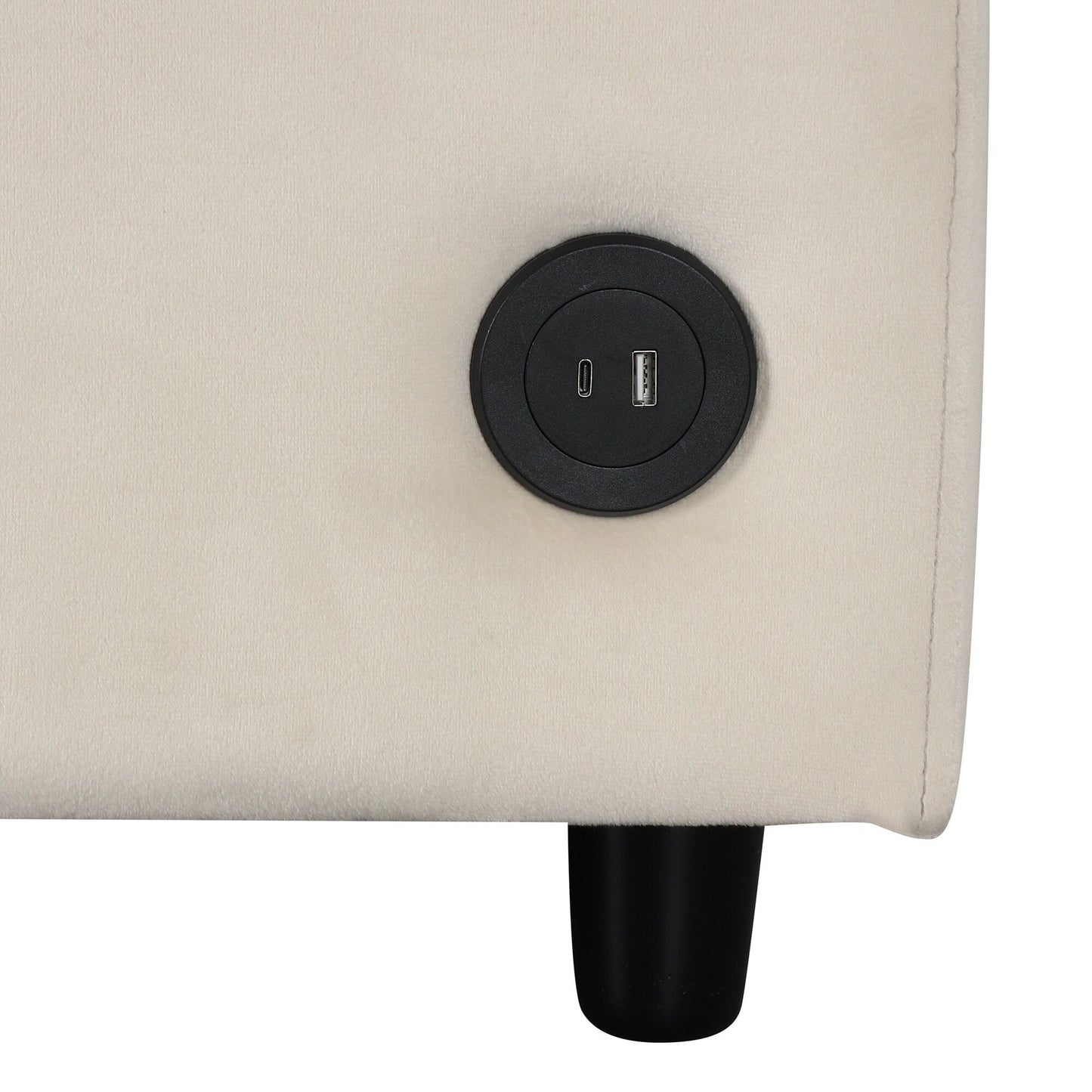 Canapé-lit gigogne 2 en 1 en velours beige 57,4 po avec surmatelas double de qualité supérieure et deux ports USB