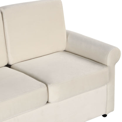 Canapé-lit gigogne 2 en 1 en velours beige 57,4 po avec surmatelas double de qualité supérieure et deux ports USB