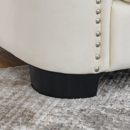 Canapé 2 places en velours beige moderne de 59 po avec dossier capitonné et accoudoirs cloutés