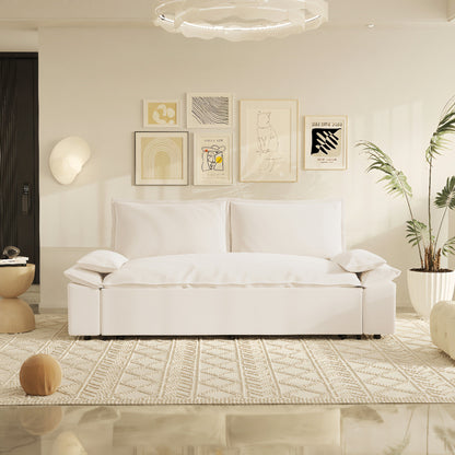 Canapé-lit gigogne 3 en 1 en velours beige 70.1 avec 2 coussins moelleux pour le salon