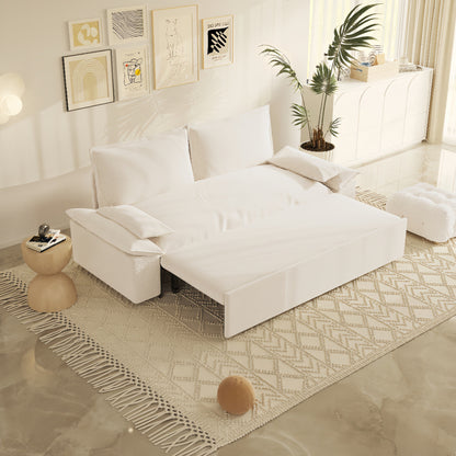 Canapé-lit gigogne 3 en 1 en velours beige 70.1 avec 2 coussins moelleux pour le salon