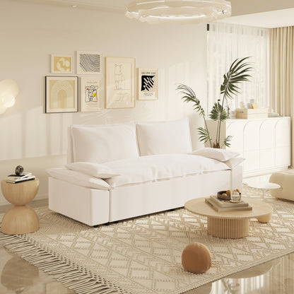 Canapé-lit gigogne 3 en 1 en velours beige 70.1 avec 2 coussins moelleux pour le salon