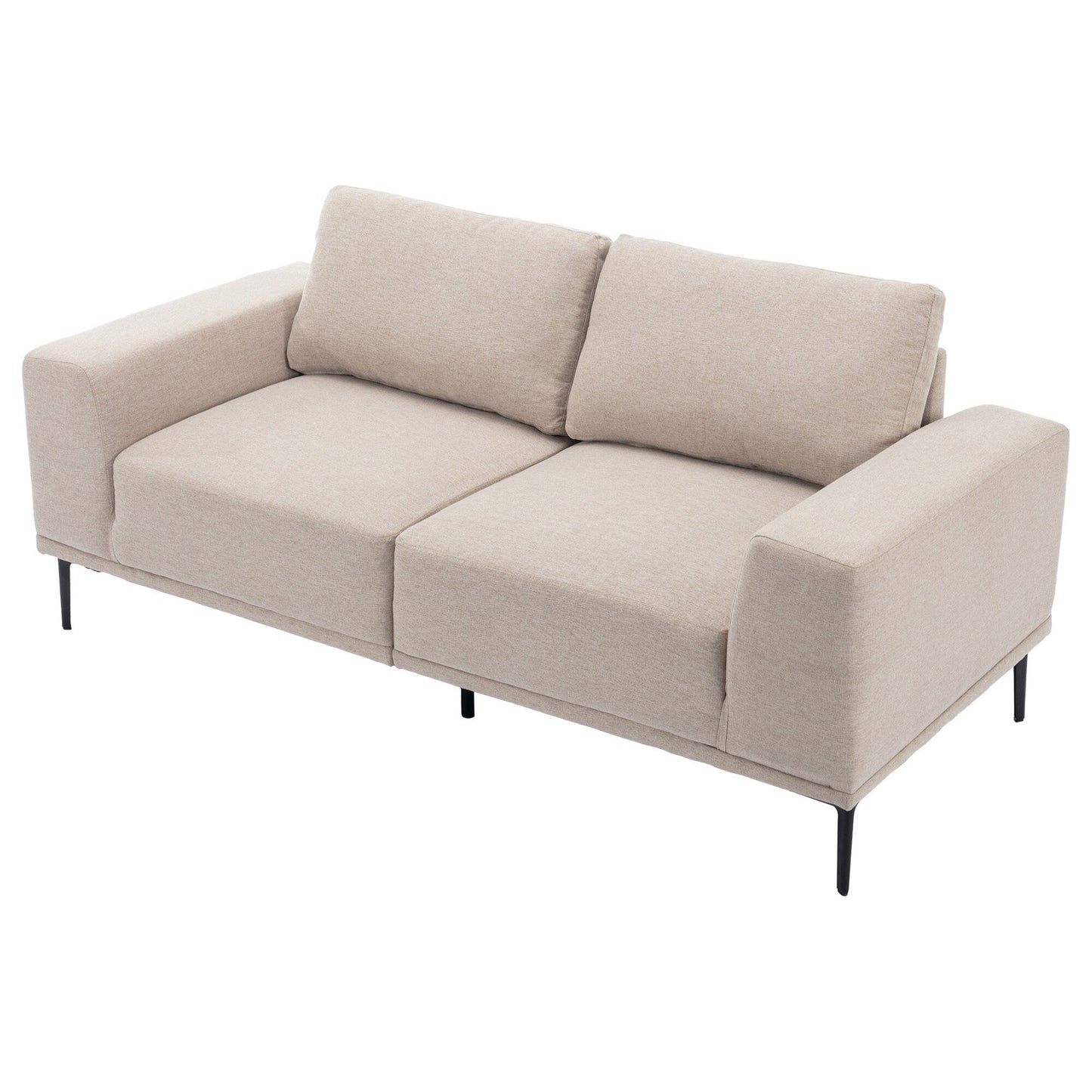Canapé 2 places en tissu beige 74,8 pouces avec coussins amovibles et pieds en fer
