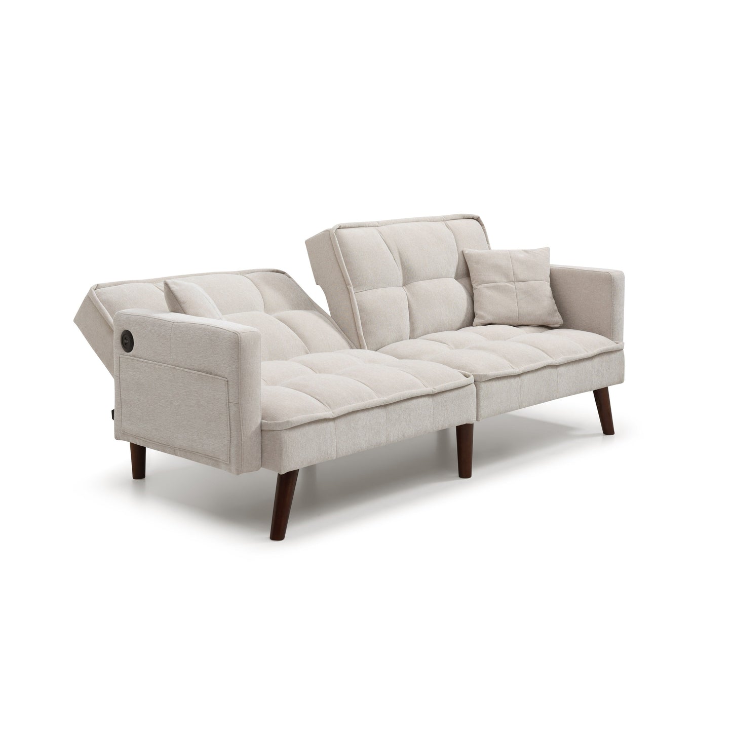 Canapé-lit causeuse beige 75,6 pouces en chenille avec port de chargement USB et dossier réglable pour le salon