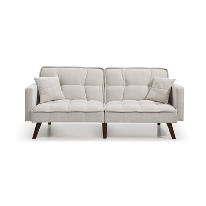 Canapé-lit causeuse beige 75,6 pouces en chenille avec port de chargement USB et dossier réglable pour le salon