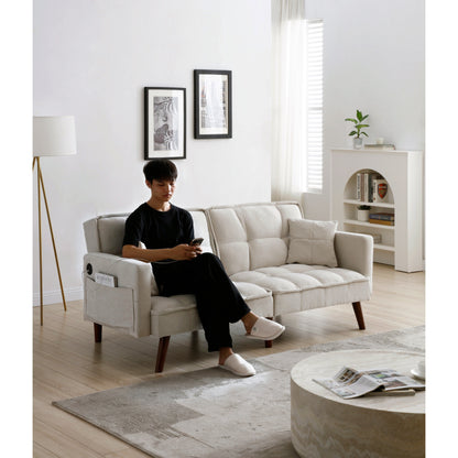 Canapé-lit causeuse beige 75,6 pouces en chenille avec port de chargement USB et dossier réglable pour le salon