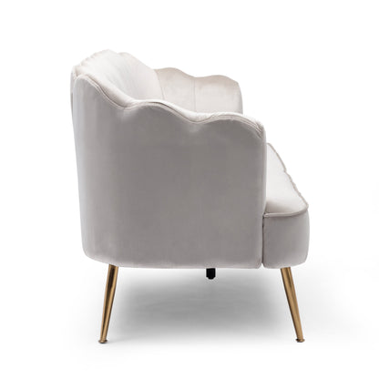 Canapé 3 places en velours beige 76,25 avec coutures en canal et pieds en métal pour le salon