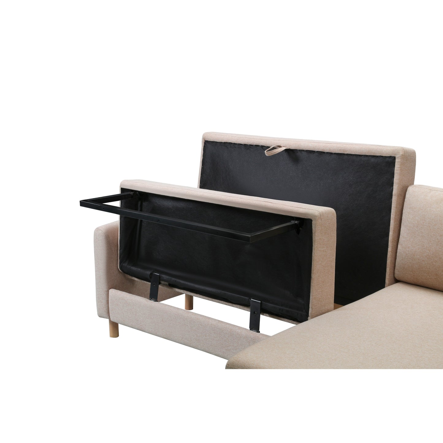 Canapé-lit sectionnel en L rembourré beige de 79,5 po avec méridienne, lit gigogne et coussins moelleux