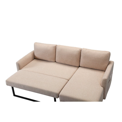 Canapé-lit sectionnel en L rembourré beige de 79,5 po avec méridienne, lit gigogne et coussins moelleux