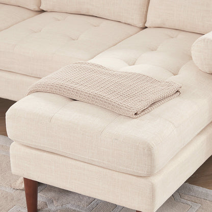 Canapé sectionnel 3 places en lin beige 80'' en forme de L avec méridienne réversible, coussins d'assise capitonnés et cadre en bois robuste