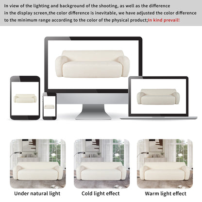 Canapé 3 places beige minimaliste à compression 81,5 avec larges assises et rembourrage en mousse haute densité pour salons