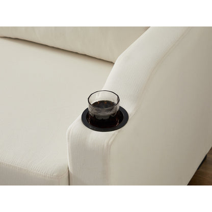 Canapé 3 places en tissu beige 81.9 avec méridienne de rangement, cadre en bois confortable