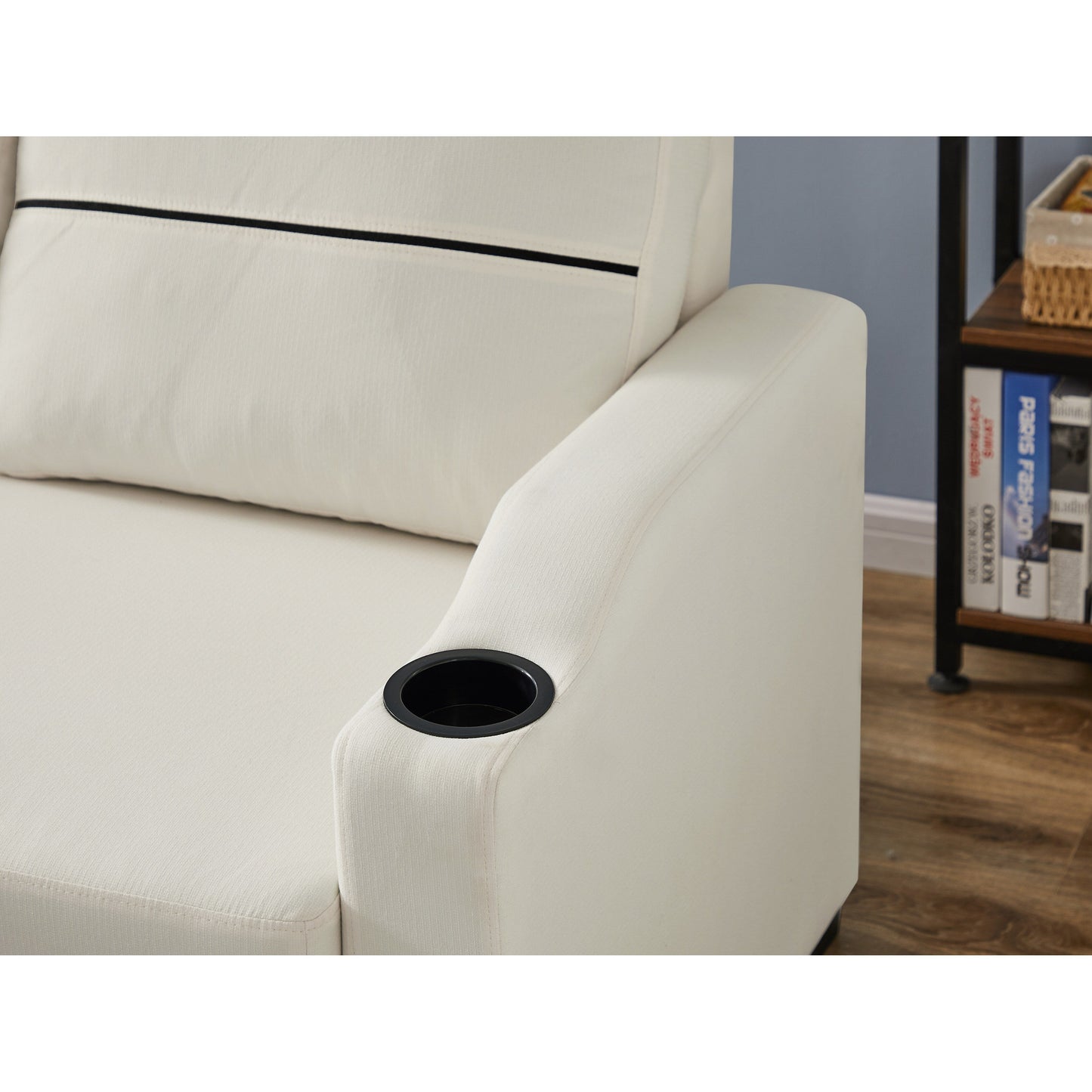 Canapé 3 places en tissu beige 81,9 po avec méridienne de rangement, cadre en bois et roulettes en métal