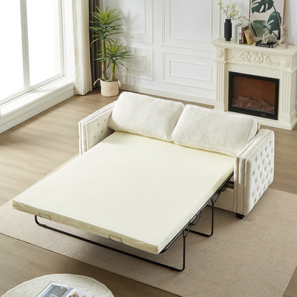 Canapé-lit 3 places beige 81 Chenille Nailheads avec matelas en mousse à mémoire de forme pour le salon