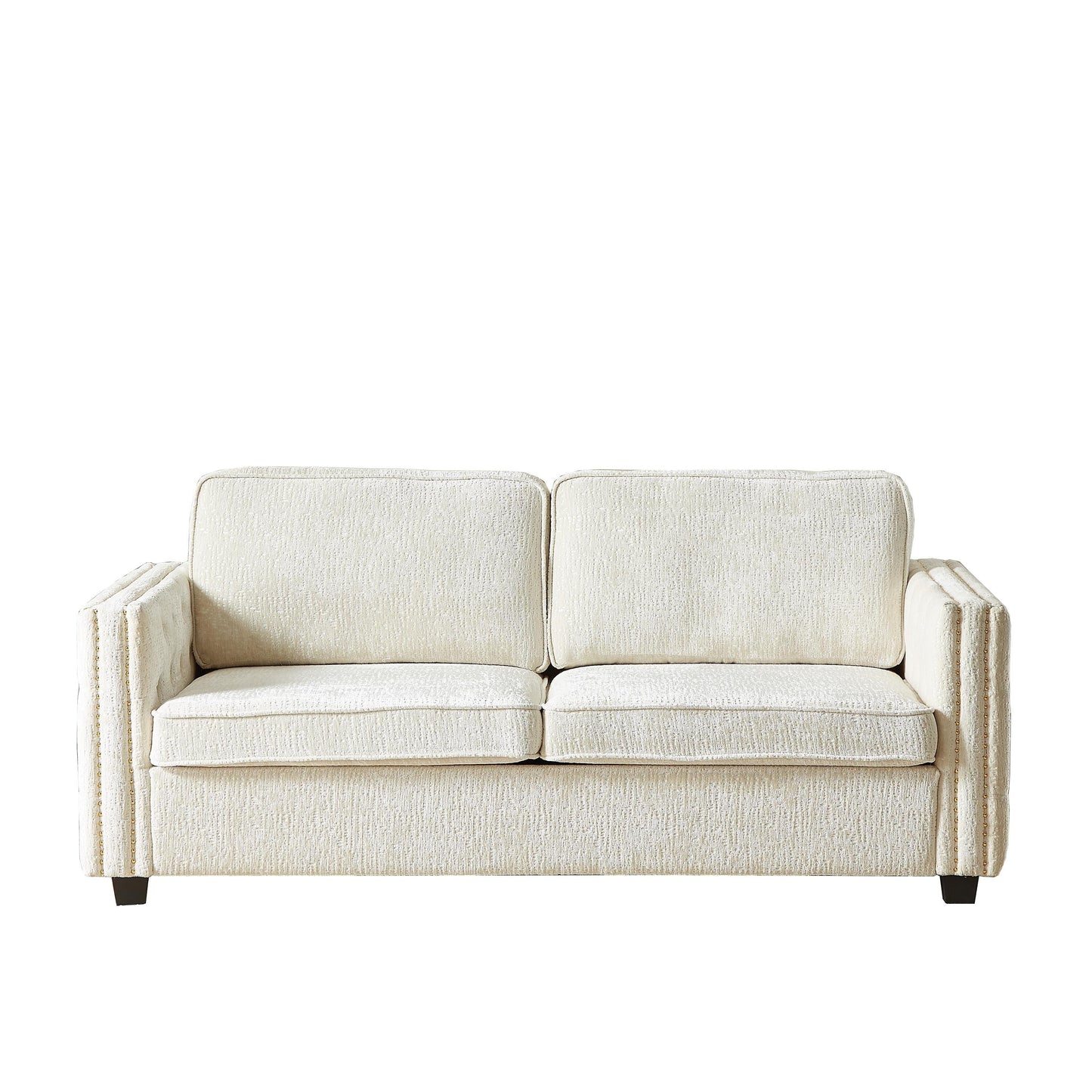 Canapé-lit 3 places beige 81 Chenille Nailheads avec matelas en mousse à mémoire de forme pour le salon