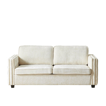 Canapé-lit 3 places beige 81 Chenille Nailheads avec matelas en mousse à mémoire de forme pour le salon